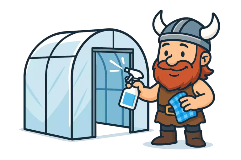 Nos conseils 12 Un personnage qui montre comment nettoyer la bâche de sa serre