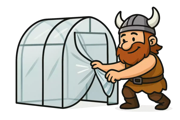 Nos conseils 10 Un personnage qui montre comment bâcher facilement une serre
