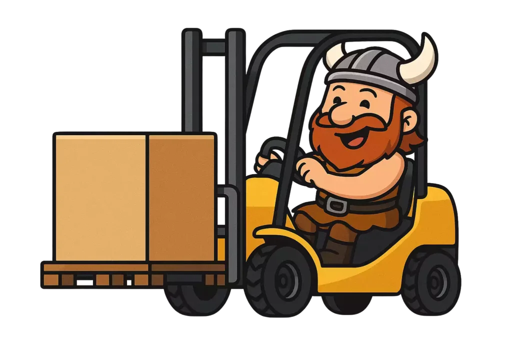 Livraison 1 Un personnage fier de transporter une serre sur une palette